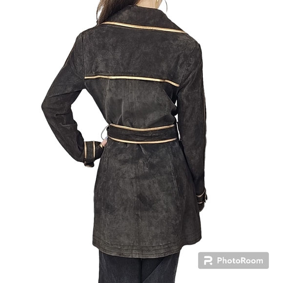 #002 NWOT Marciano French Women's Espresso Leather Button-Front Jacket | Small P - Picture 3 of 10